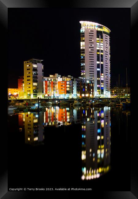 Swansea Marina ft the Meridian Tower Framed Print by Terry Brooks
