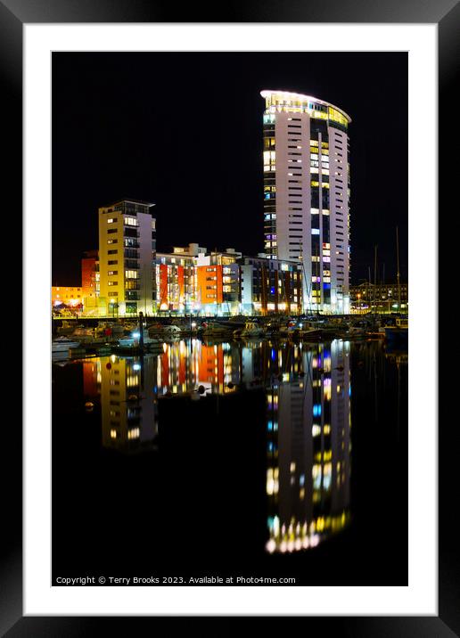 Swansea Marina ft the Meridian Tower Framed Mounted Print by Terry Brooks