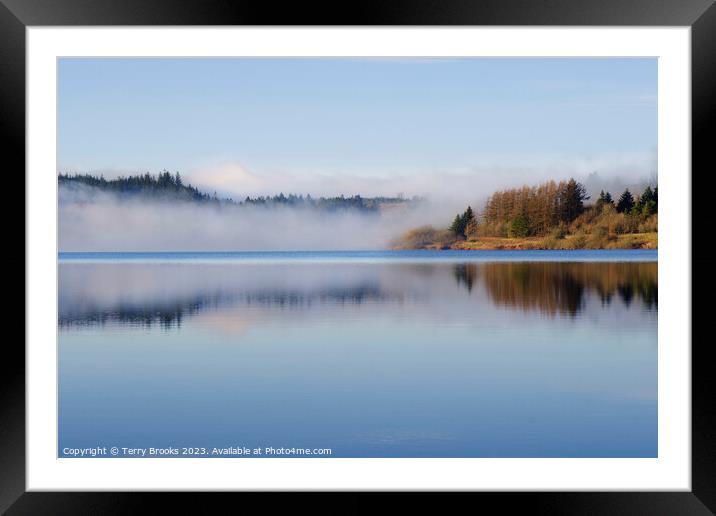 Misty Usk Reservoir in Wales Framed Mounted Print by Terry Brooks