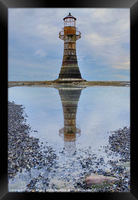 Whiteford Lighthouse The Gower Reflection Framed Print by Terry Brooks