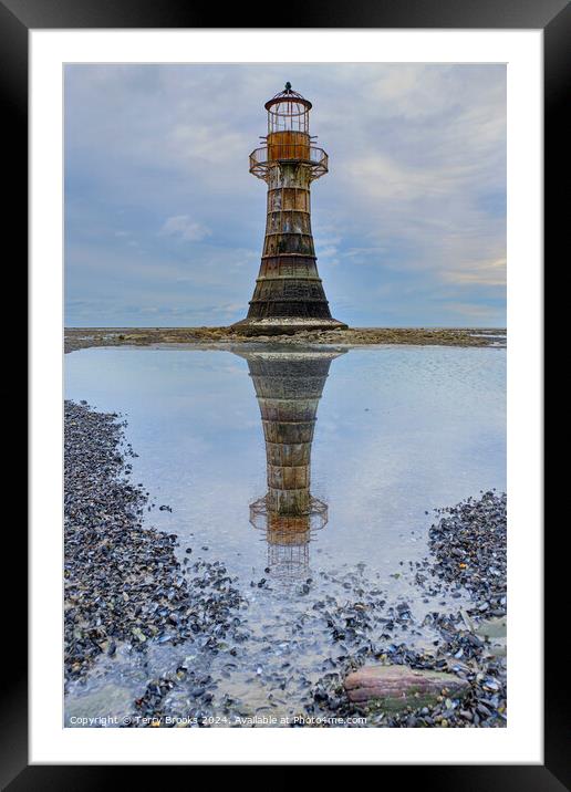 Whiteford Lighthouse The Gower Reflection Framed Mounted Print by Terry Brooks