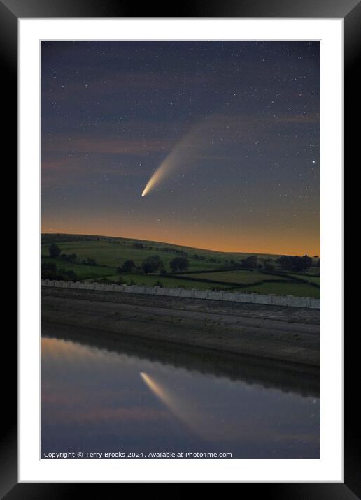 Neowise Comet Reflecting in the Usk Reservoir Framed Mounted Print by Terry Brooks
