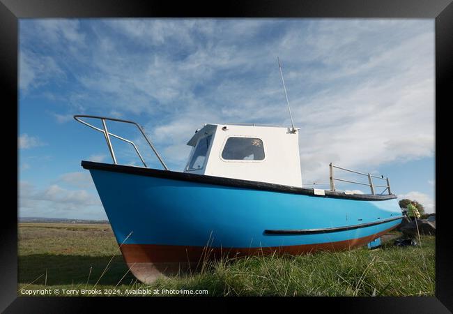 Old Blue Boat Penclawdd Gower Framed Print by Terry Brooks