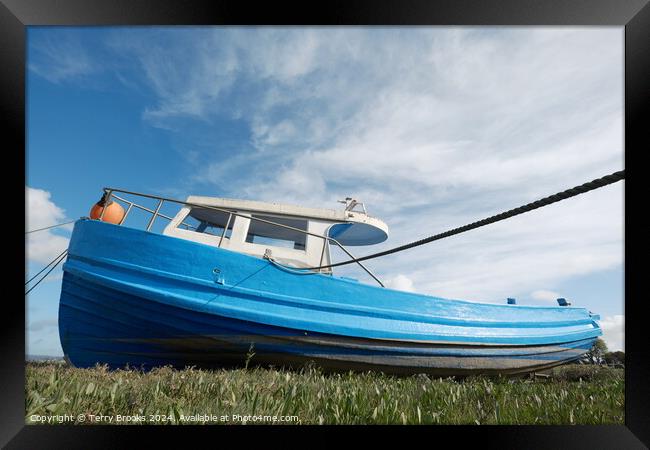 Old Blue Boat Penclawdd Gower Framed Print by Terry Brooks