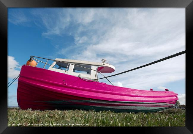 Old Pink Boat Penclawdd Gower Framed Print by Terry Brooks