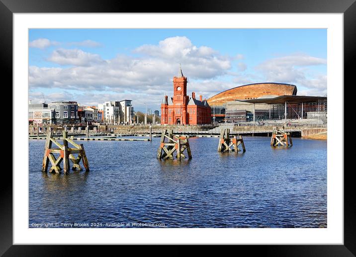 Cardiff Bay, the Pierhead Building, Senedd and Millenium Centre Framed Mounted Print by Terry Brooks