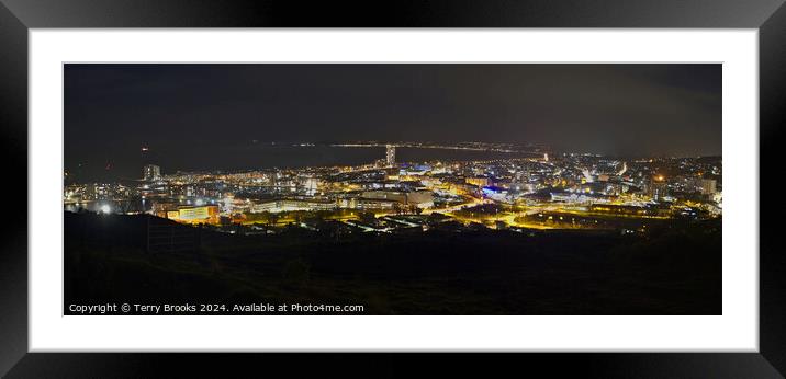 Swansea City Night Time Panorama Framed Mounted Print by Terry Brooks