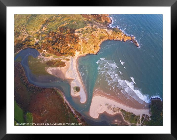 Three Cliffs Bay Aerial View Framed Mounted Print by Terry Brooks