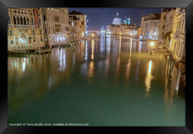 Grand Canal Venice Italy at Night Framed Print by Terry Brooks