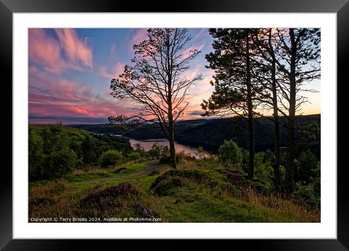 Sunset over Llyn Brianne Framed Mounted Print by Terry Brooks