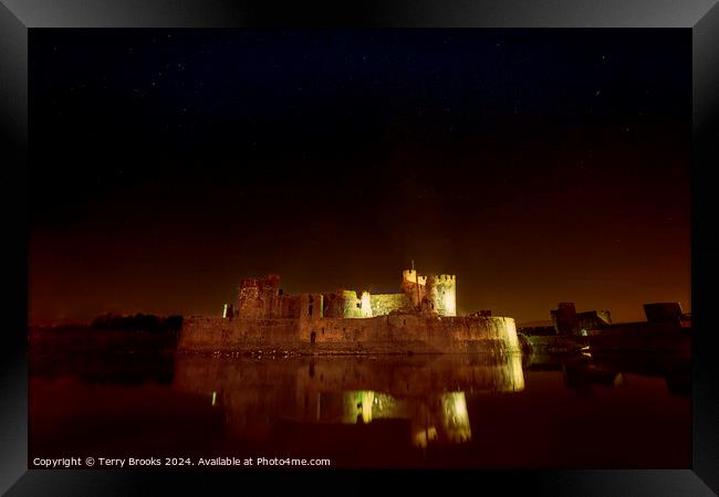 Caerphilly Castle on a Starry Night Framed Print by Terry Brooks