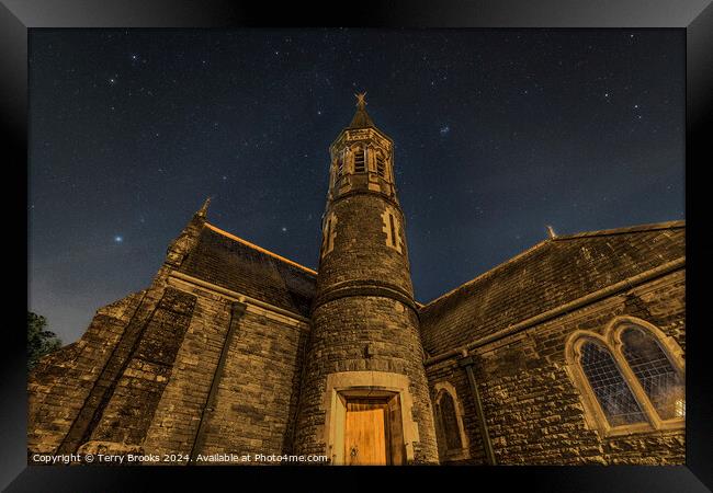 St David's Church, Ystalyfera with a Starry Sky Above Framed Print by Terry Brooks