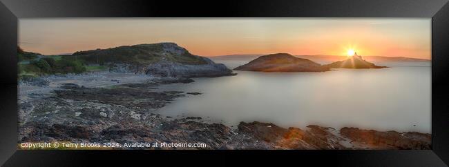 Bracelet Bay Sunset Panorama Framed Print by Terry Brooks