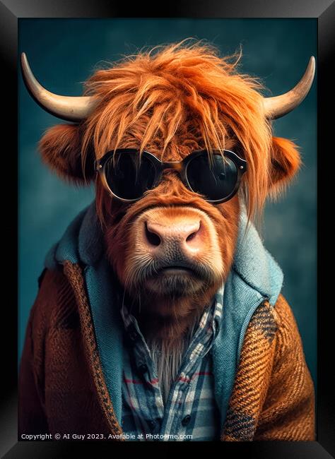 Hipster Highland Cow 2 Framed Print by Craig Doogan Digital Art