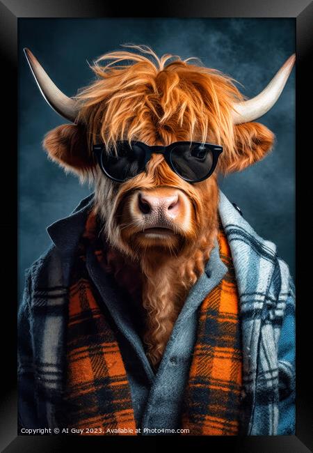 Hipster Highland Cow 3 Framed Print by Craig Doogan Digital Art