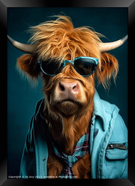 Hipster Highland Cow 4 Framed Print by Craig Doogan Digital Art