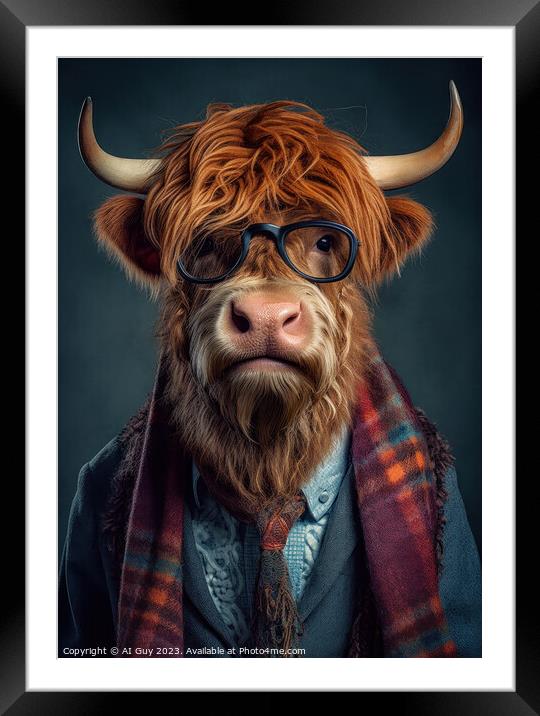 Hipster Highland Cow 1 Framed Mounted Print by Craig Doogan Digital Art