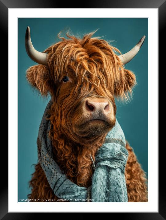Hipster Highland Cow 7 Framed Mounted Print by Craig Doogan Digital Art
