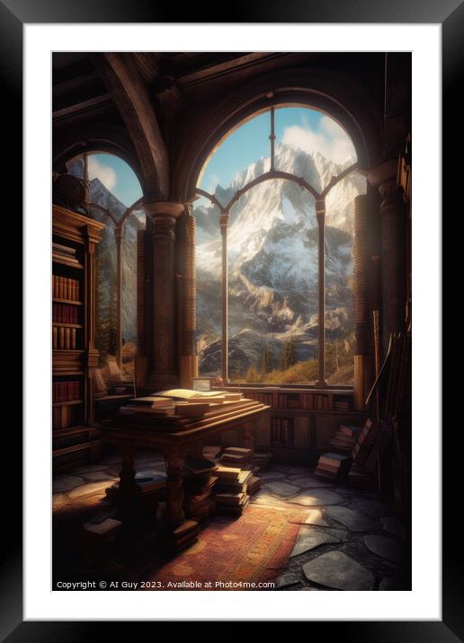 Library Mountains AI Art Wall Fantasy Framed Mounted Print by Craig Doogan Digital Art