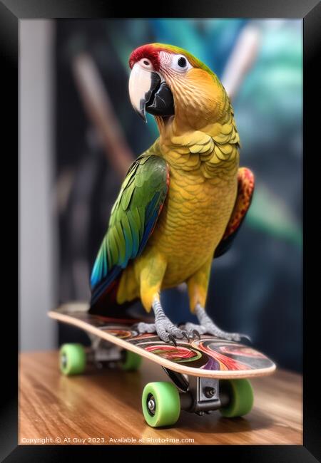 Skateboarding Parrot  Framed Print by Craig Doogan Digital Art