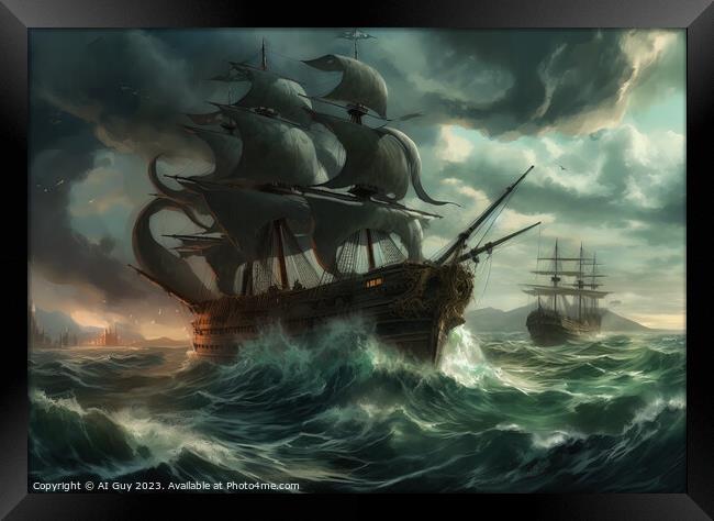 Ship on Stormy Sea Framed Print by Craig Doogan Digital Art