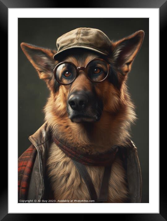 Hipster German Shepherd Framed Mounted Print by Craig Doogan Digital Art