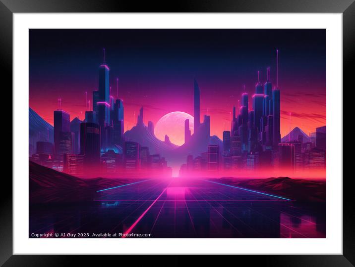 Syynthwave Cityscape Framed Mounted Print by Craig Doogan Digital Art