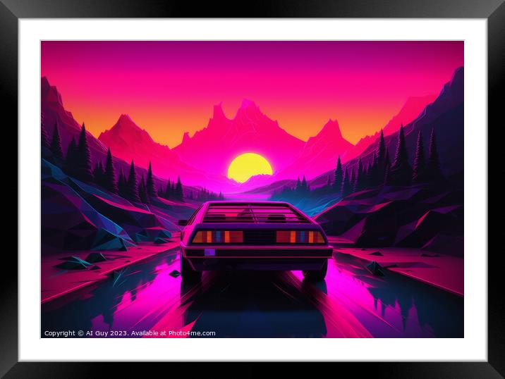 Delorean Synthwave Framed Mounted Print by Craig Doogan Digital Art