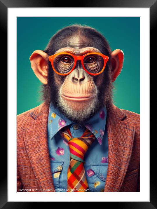 Comical Hipster Chimp Digital Painting Framed Mounted Print by Craig Doogan Digital Art