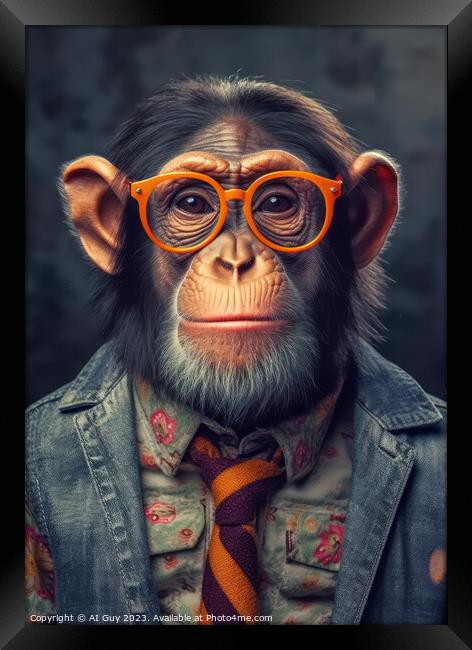 Comical Hipster Chimp Digital Painting Framed Print by Craig Doogan Digital Art