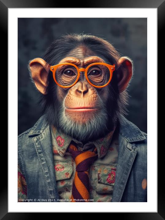 Comical Hipster Chimp Digital Painting Framed Mounted Print by Craig Doogan Digital Art