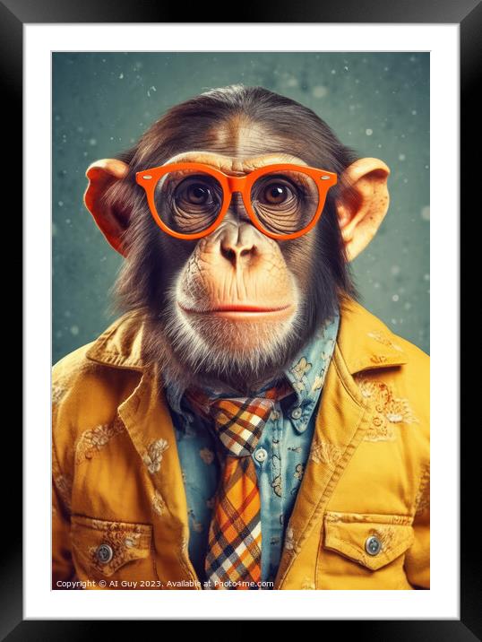 Comical Hipster Chimp Digital Painting Framed Mounted Print by Craig Doogan Digital Art