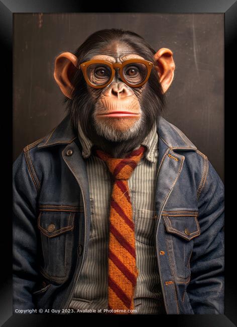 Comical Hipster Chimp Digital Painting Framed Print by Craig Doogan Digital Art