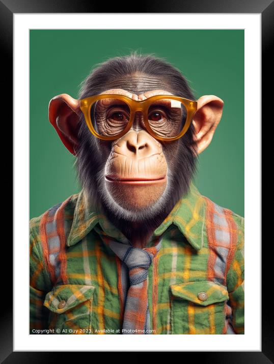 Comical Hipster Chimp Digital Painting Framed Mounted Print by Craig Doogan Digital Art