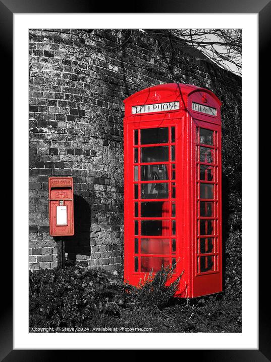 Typically British Red Telephone Box & Post Box, Shotley, Suffolk Framed Mounted Print by Steve 