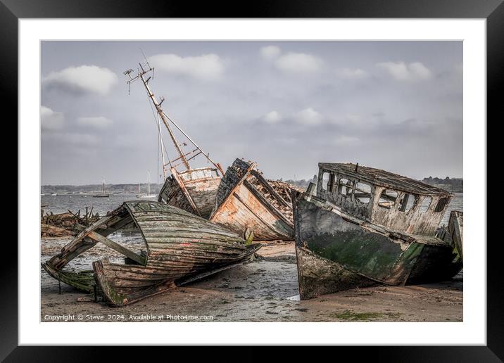 Fine Art View of Dilapidated Boat Wrecks on the River Orwell, Pin Mill, Suffolk Framed Mounted Print by Steve 