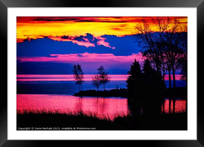 Pink Skies Over Lake Erie Framed Mounted Print by Irene Penhale