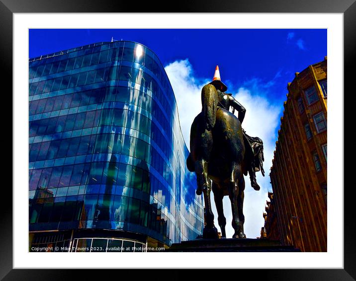 Duke of Wellington with Traffic Cone, Glasgow, Scotland Framed Mounted Print by Mike Travers