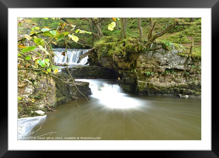 Autumnal Waterfall Framed Mounted Print by David Harris