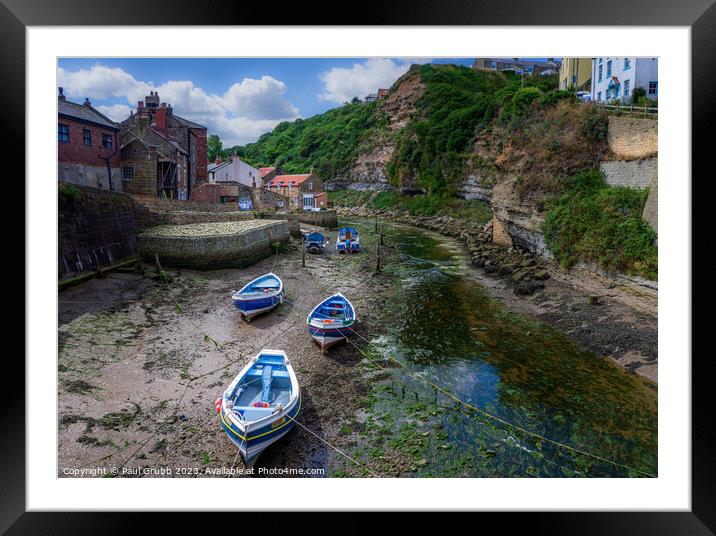 Staithes Harbour at low tide Framed Mounted Print by Paul Grubb