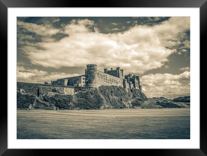 Bamburgh Castle (Black and White) Framed Mounted Print by Paul Grubb