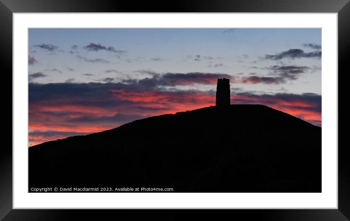 Glastonbury Tor Sunset Silhouette Framed Mounted Print by David Macdiarmid
