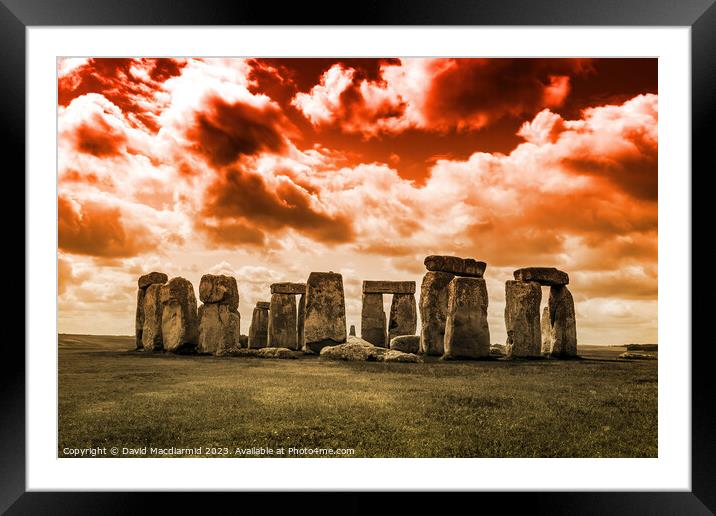 Stonehenge Fire In The Sky Framed Mounted Print by David Macdiarmid