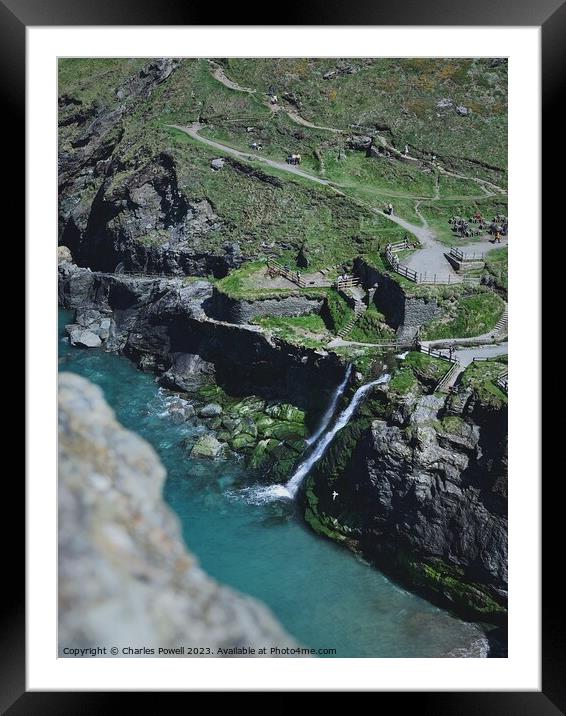 Tintagel waterfall cliffs Framed Mounted Print by Charles Powell