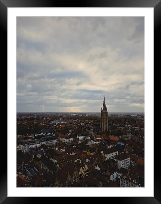 Bruges Skyline Framed Mounted Print by Charles Powell
