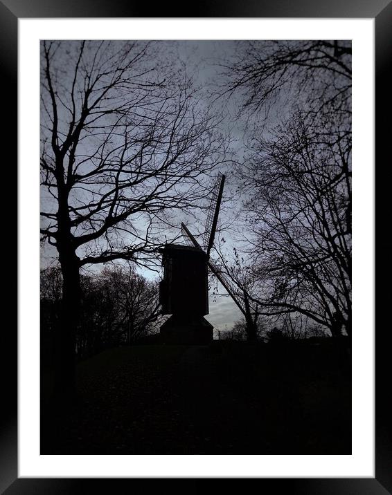 Windmill silhouette Framed Mounted Print by Charles Powell