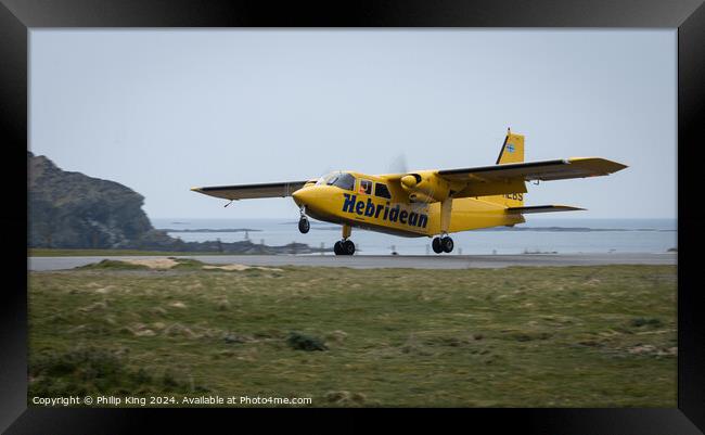 Hebridean Air Service aircraft at Colonsay Framed Print by Philip King