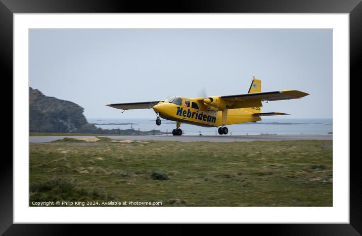 Hebridean Air Service aircraft at Colonsay Framed Mounted Print by Philip King