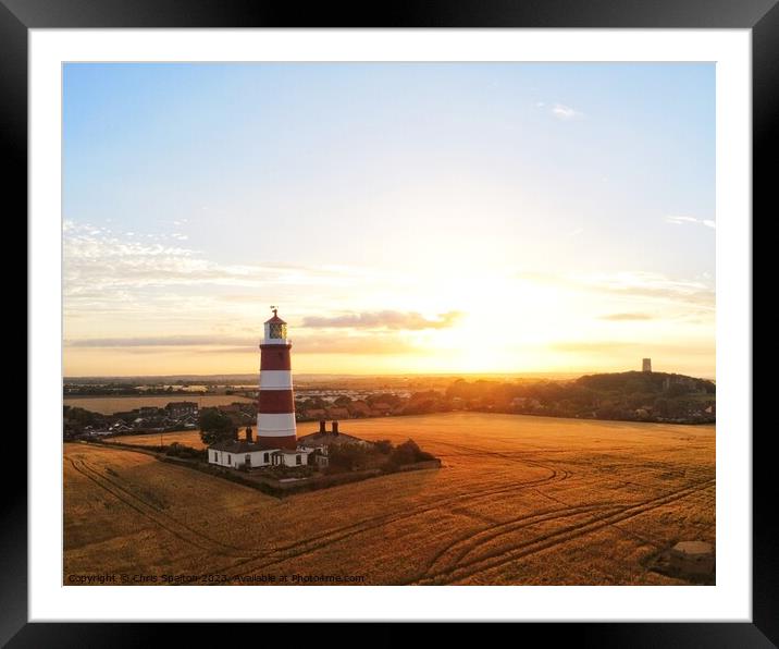 Happisburgh Lighthouse at Sunset Framed Mounted Print by Chris Spalton