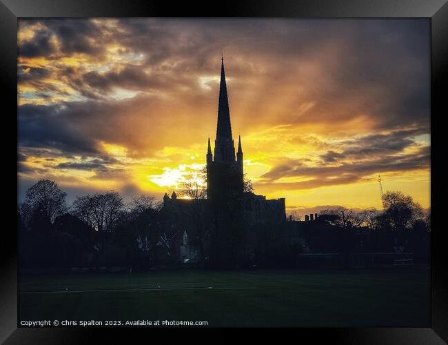 Dramatic view of Norwich Cathedral Framed Print by Chris Spalton